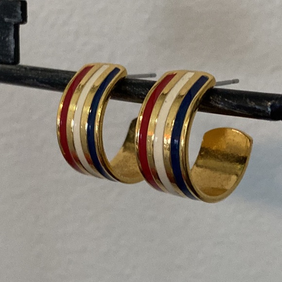 SOLD! ❌💥American Patriotic Gold Red White Blue Hoops - Picture 3 of 14